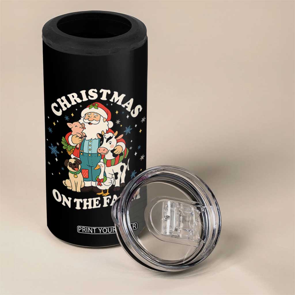 Funny Xmas On The Farm 4 in 1 Can Cooler Tumbler Christmas Farmer Santa Claus Livestock TS11 Print Your Wear