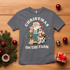 Funny Xmas On The Farm T Shirt Christmas Farmer Santa Claus Livestock TS11 Charcoal Print Your Wear