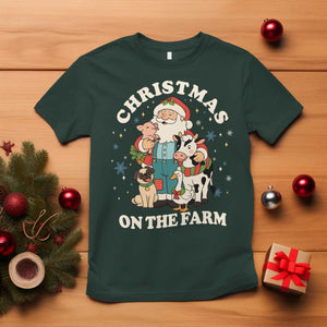 Funny Xmas On The Farm T Shirt Christmas Farmer Santa Claus Livestock TS11 Dark Forest Green Print Your Wear
