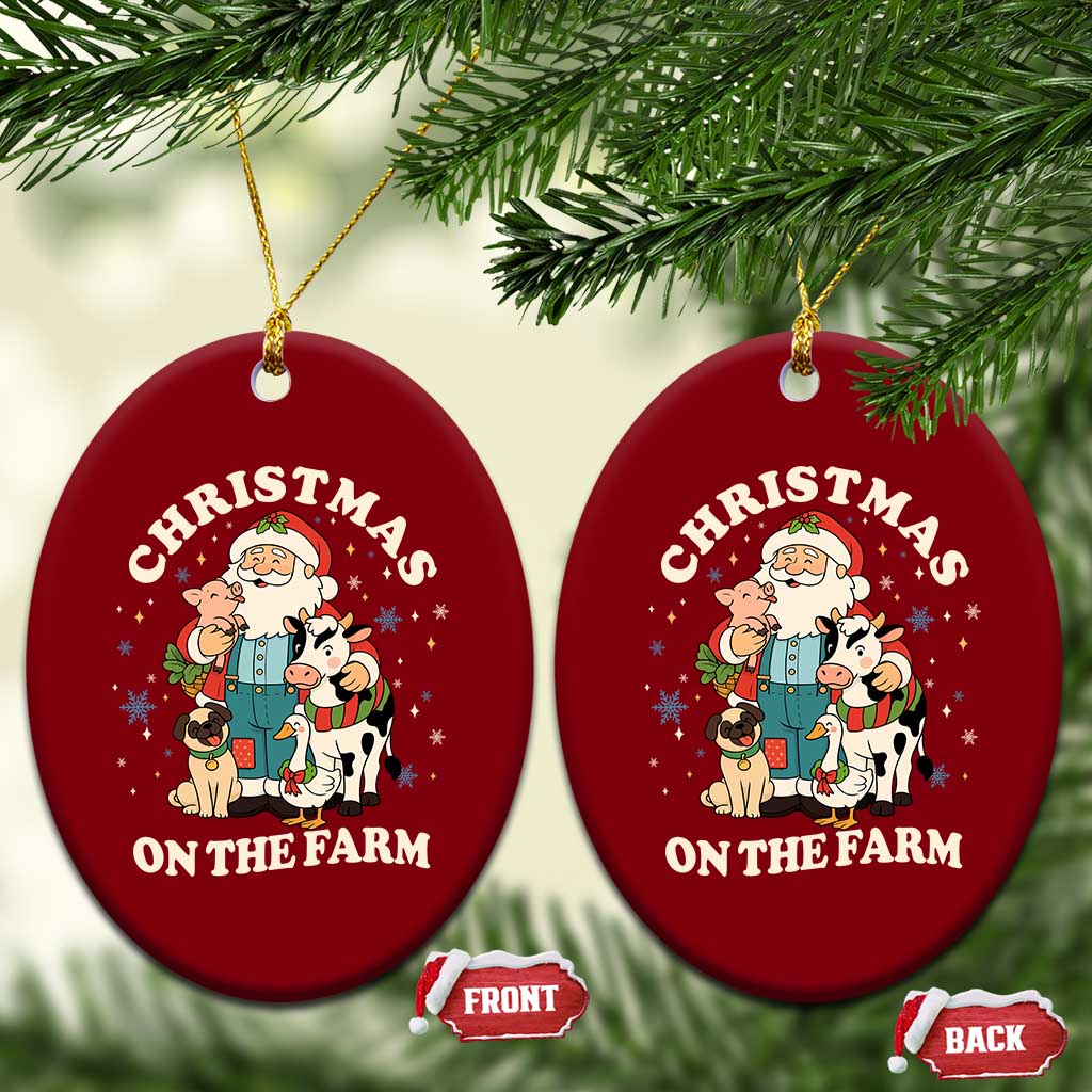 Funny Xmas On The Farm Ceramic Ornament Christmas Farmer Santa Claus Livestock TS11 Print Your Wear