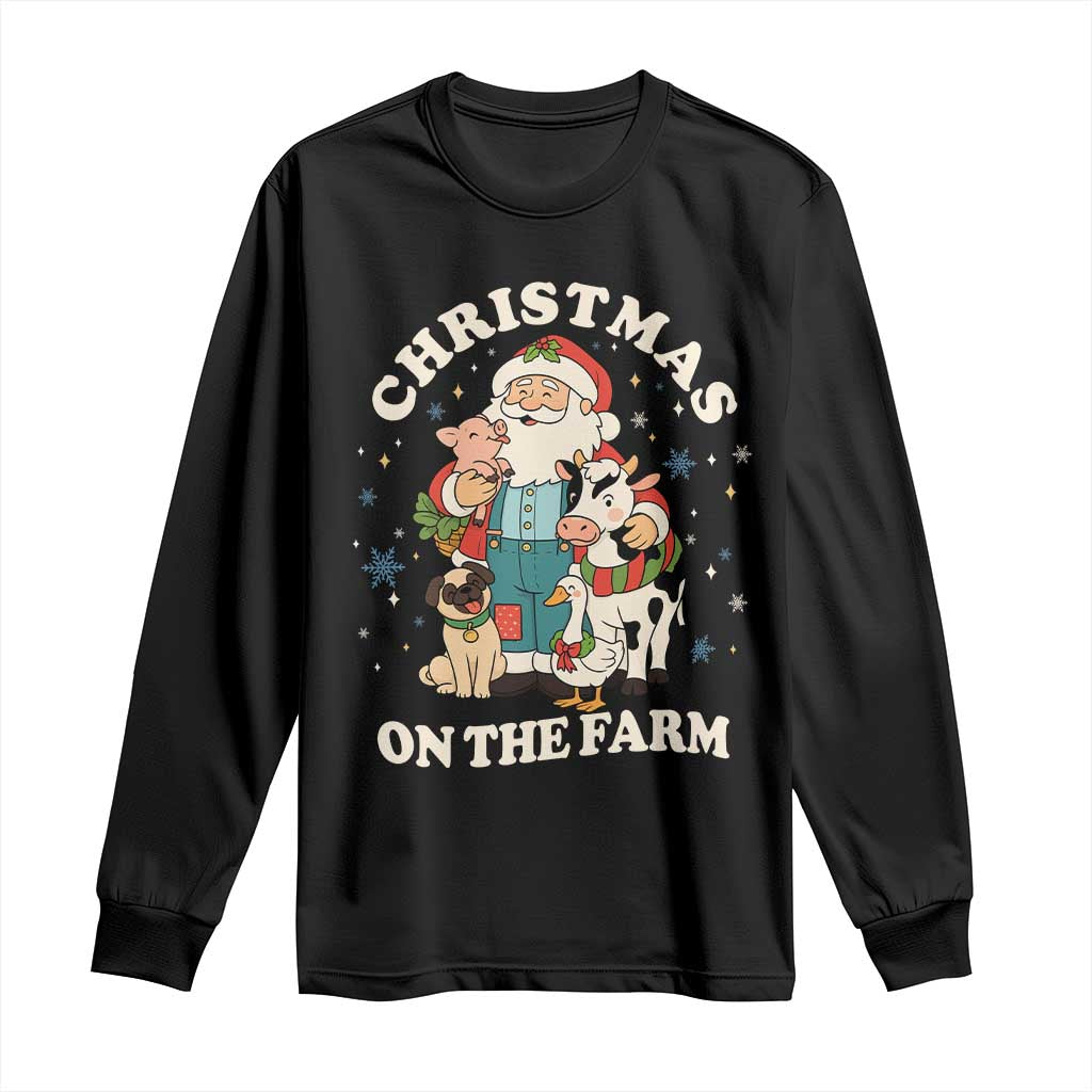 Funny Xmas On The Farm Long Sleeve Shirt Christmas Farmer Santa Claus Livestock TS11 Black Print Your Wear