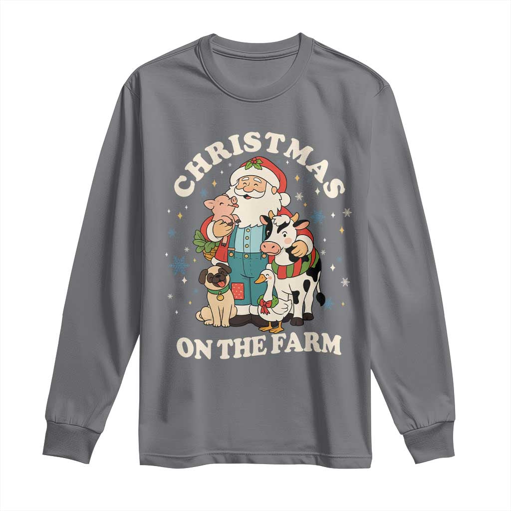 Funny Xmas On The Farm Long Sleeve Shirt Christmas Farmer Santa Claus Livestock TS11 Charcoal Print Your Wear