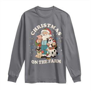 Funny Xmas On The Farm Long Sleeve Shirt Christmas Farmer Santa Claus Livestock TS11 Charcoal Print Your Wear