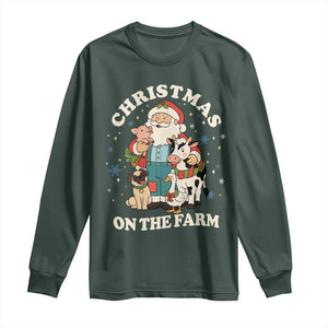 Funny Xmas On The Farm Long Sleeve Shirt Christmas Farmer Santa Claus Livestock TS11 Dark Forest Green Print Your Wear
