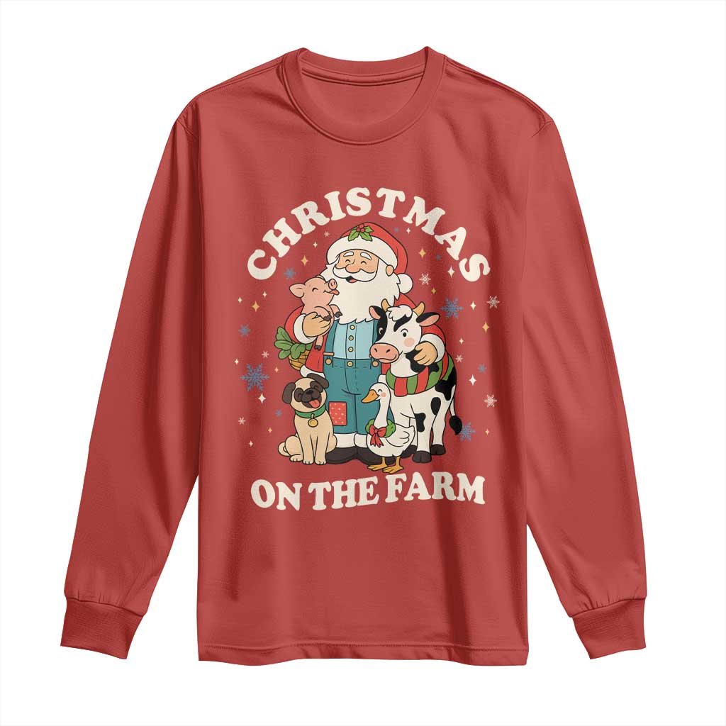 Funny Xmas On The Farm Long Sleeve Shirt Christmas Farmer Santa Claus Livestock TS11 Red Print Your Wear