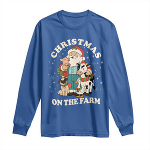 Funny Xmas On The Farm Long Sleeve Shirt Christmas Farmer Santa Claus Livestock TS11 Royal Blue Print Your Wear