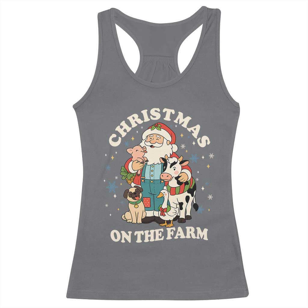 Funny Xmas On The Farm Racerback Tank Top Christmas Farmer Santa Claus Livestock TS11 Charcoal Print Your Wear