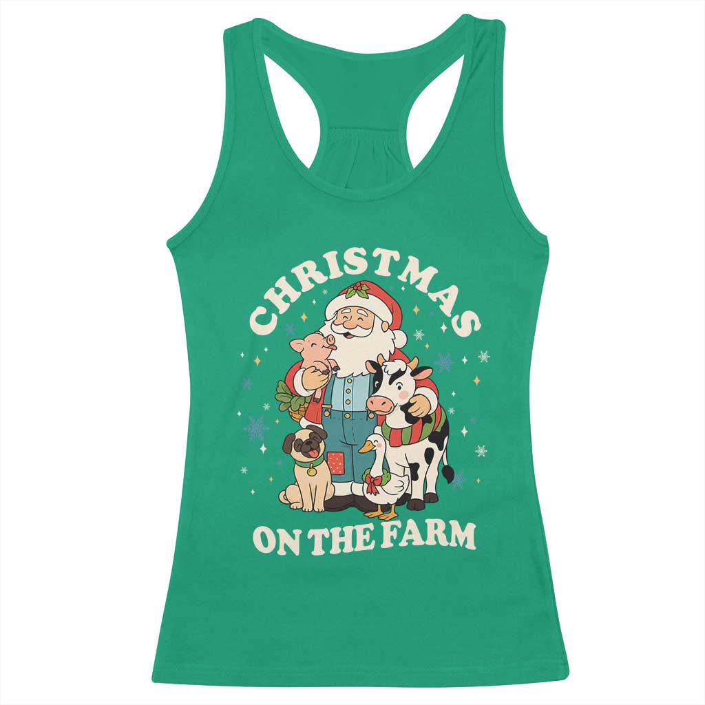Funny Xmas On The Farm Racerback Tank Top Christmas Farmer Santa Claus Livestock TS11 Irish Green Print Your Wear