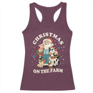 Funny Xmas On The Farm Racerback Tank Top Christmas Farmer Santa Claus Livestock TS11 Maroon Print Your Wear