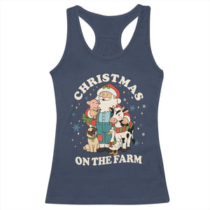 Funny Xmas On The Farm Racerback Tank Top Christmas Farmer Santa Claus Livestock TS11 Navy Print Your Wear
