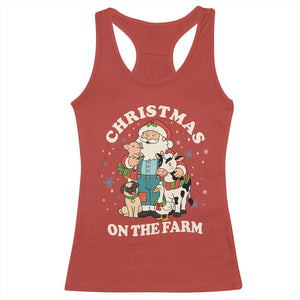 Funny Xmas On The Farm Racerback Tank Top Christmas Farmer Santa Claus Livestock TS11 Red Print Your Wear