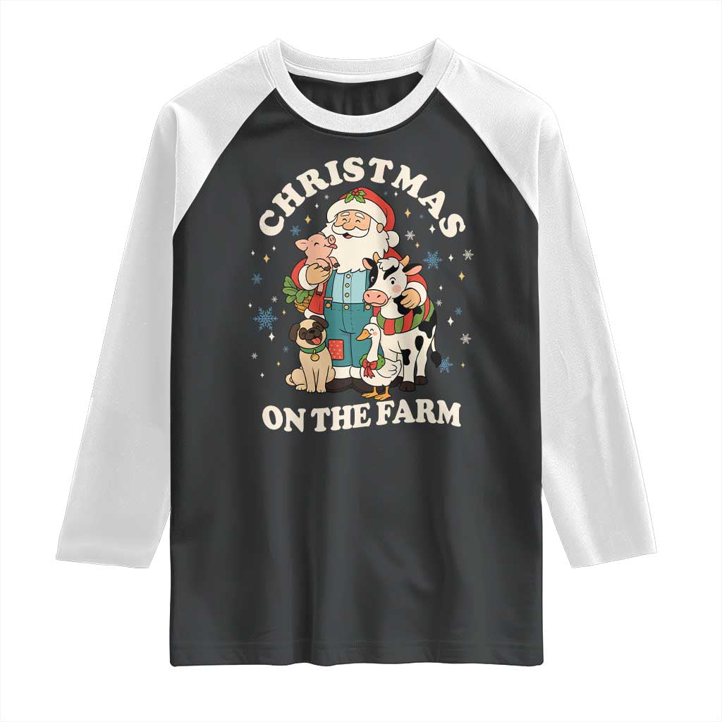Funny Xmas On The Farm Raglan Shirt Christmas Farmer Santa Claus Livestock TS11 Black White Print Your Wear
