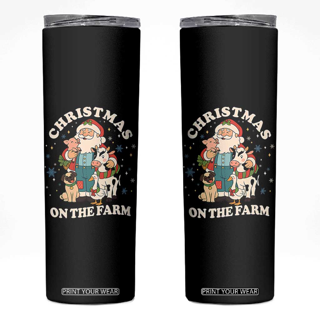 Funny Xmas On The Farm Skinny Tumbler Christmas Farmer Santa Claus Livestock TS11 Black Print Your Wear