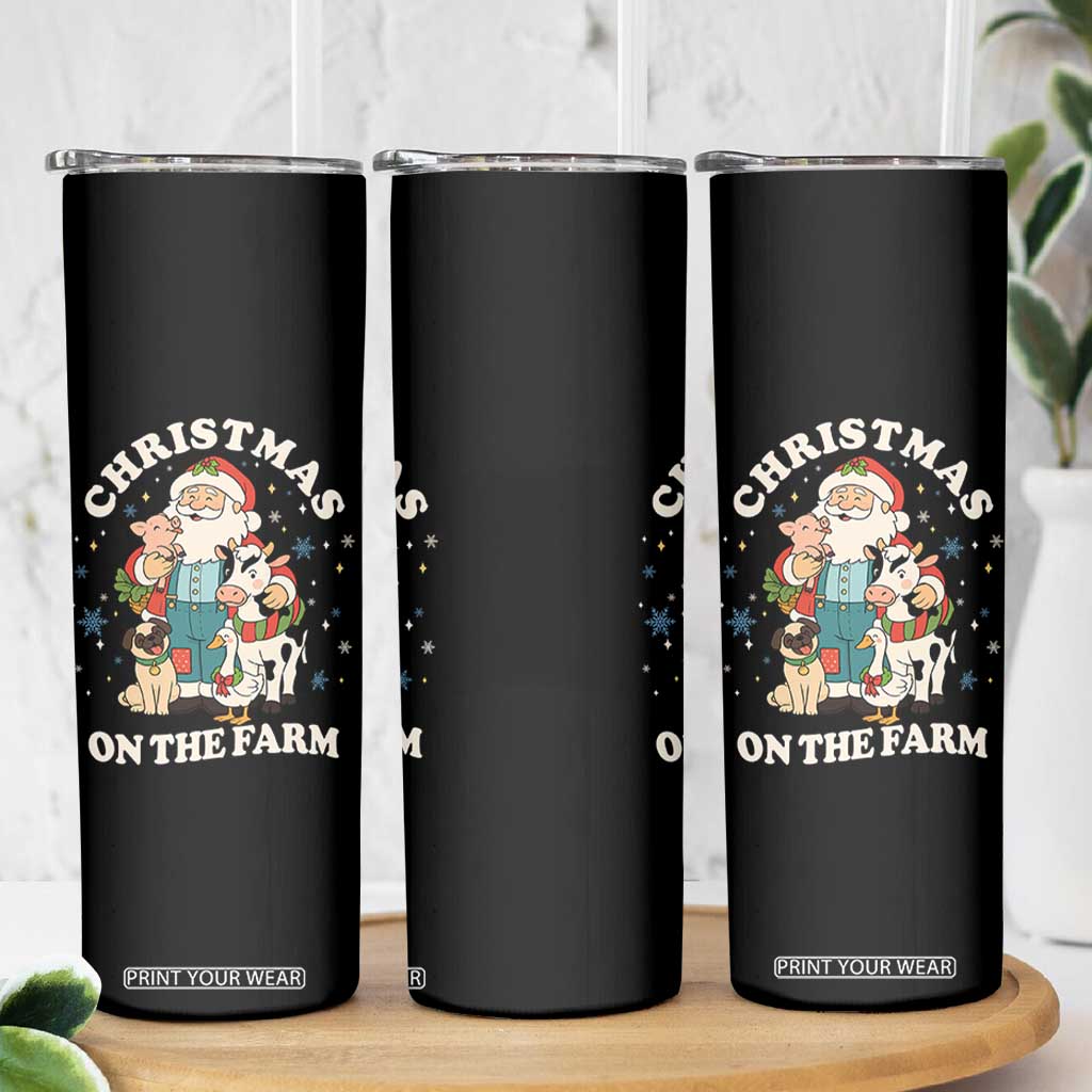 Funny Xmas On The Farm Skinny Tumbler Christmas Farmer Santa Claus Livestock TS11 Print Your Wear