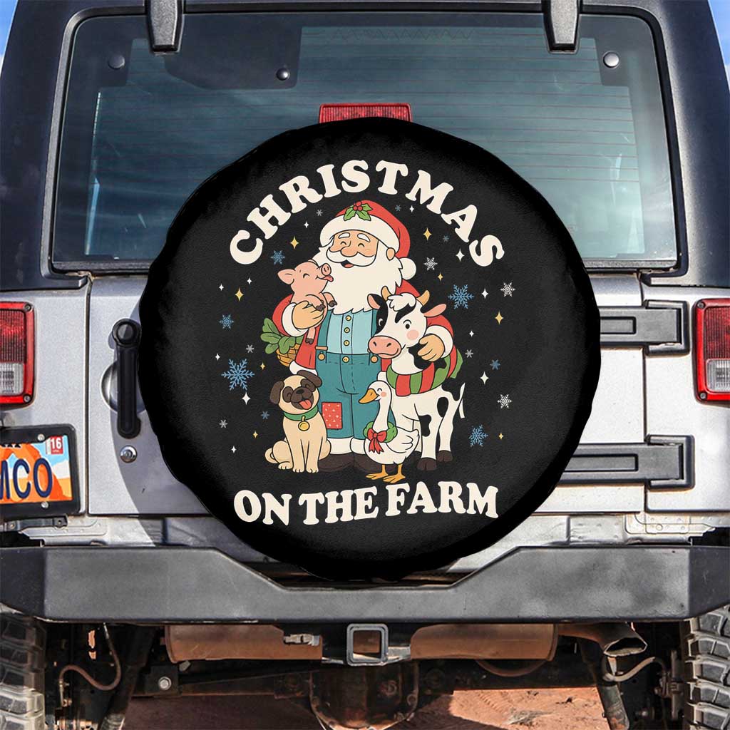 Funny Xmas On The Farm Spare Tire Cover Christmas Farmer Santa Claus Livestock TS11 No hole Black Print Your Wear