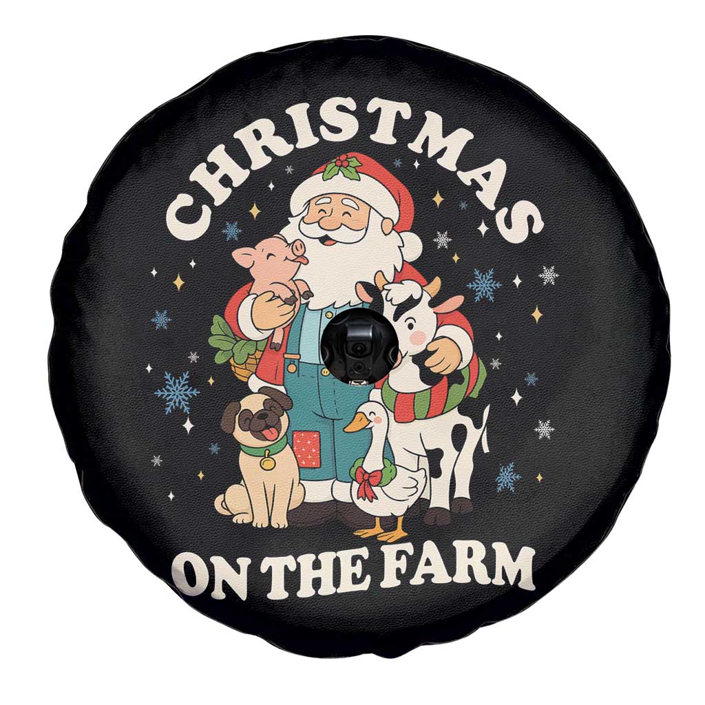 Funny Xmas On The Farm Spare Tire Cover Christmas Farmer Santa Claus Livestock TS11 Print Your Wear