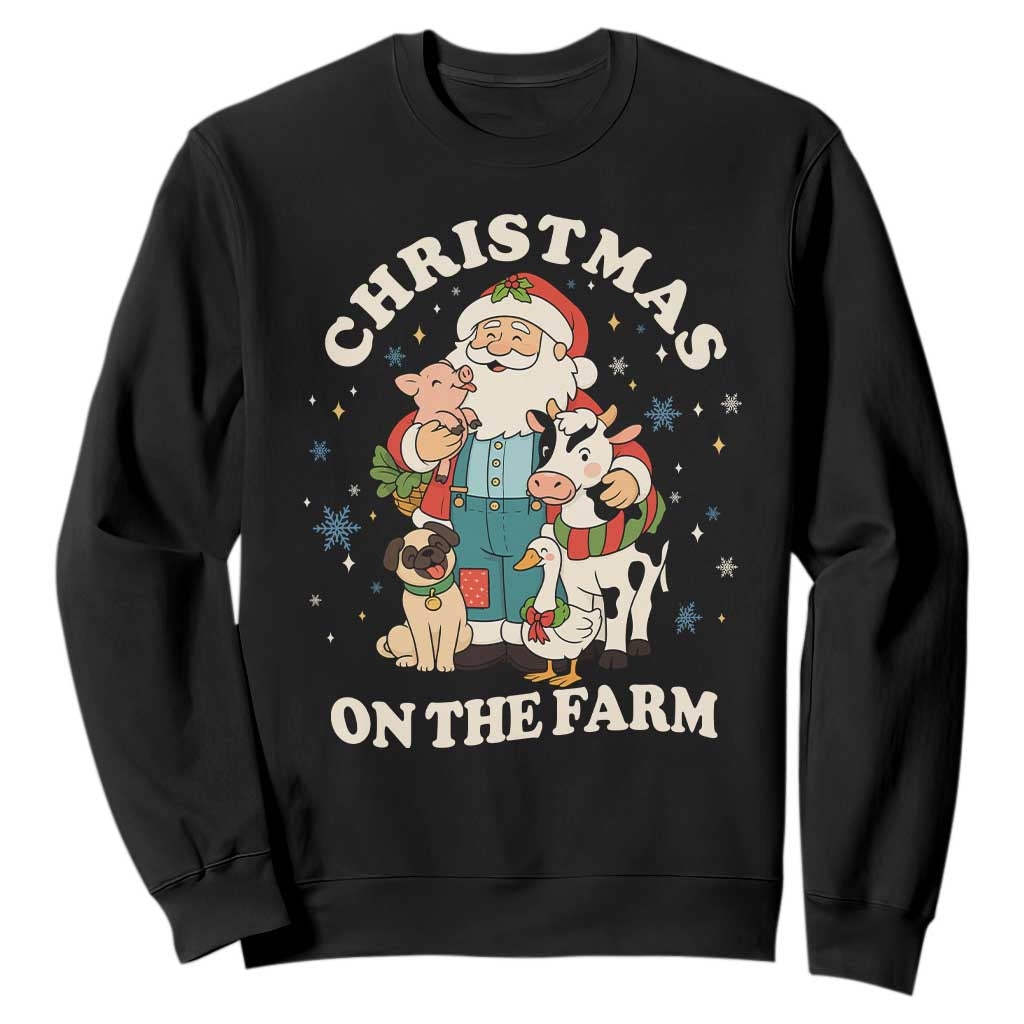 Funny Xmas On The Farm Sweatshirt Christmas Farmer Santa Claus Livestock TS11 Black Print Your Wear