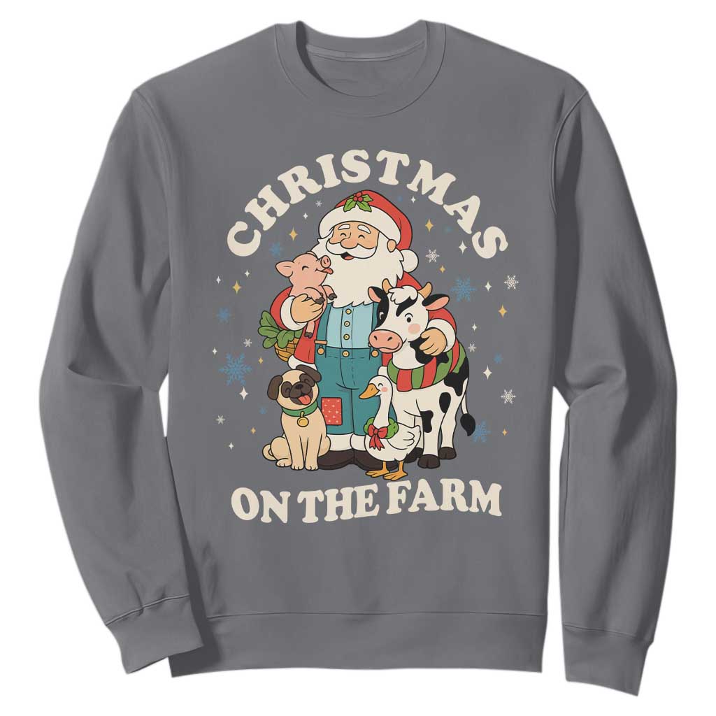 Funny Xmas On The Farm Sweatshirt Christmas Farmer Santa Claus Livestock TS11 Charcoal Print Your Wear
