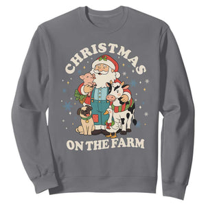Funny Xmas On The Farm Sweatshirt Christmas Farmer Santa Claus Livestock TS11 Charcoal Print Your Wear