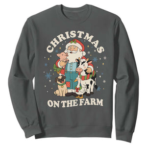 Funny Xmas On The Farm Sweatshirt Christmas Farmer Santa Claus Livestock TS11 Dark Heather Print Your Wear
