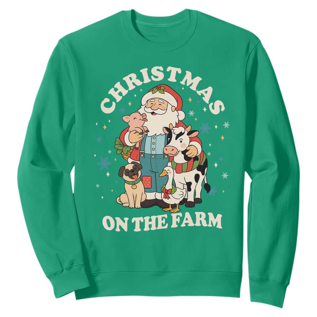 Funny Xmas On The Farm Sweatshirt Christmas Farmer Santa Claus Livestock TS11 Irish Green Print Your Wear
