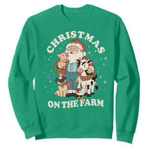 Funny Xmas On The Farm Sweatshirt Christmas Farmer Santa Claus Livestock TS11 Irish Green Print Your Wear