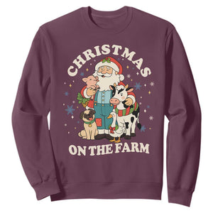 Funny Xmas On The Farm Sweatshirt Christmas Farmer Santa Claus Livestock TS11 Maroon Print Your Wear