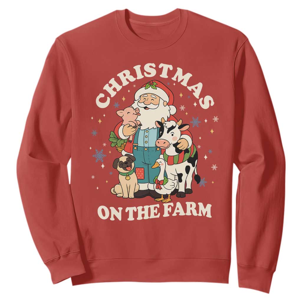 Funny Xmas On The Farm Sweatshirt Christmas Farmer Santa Claus Livestock TS11 Red Print Your Wear