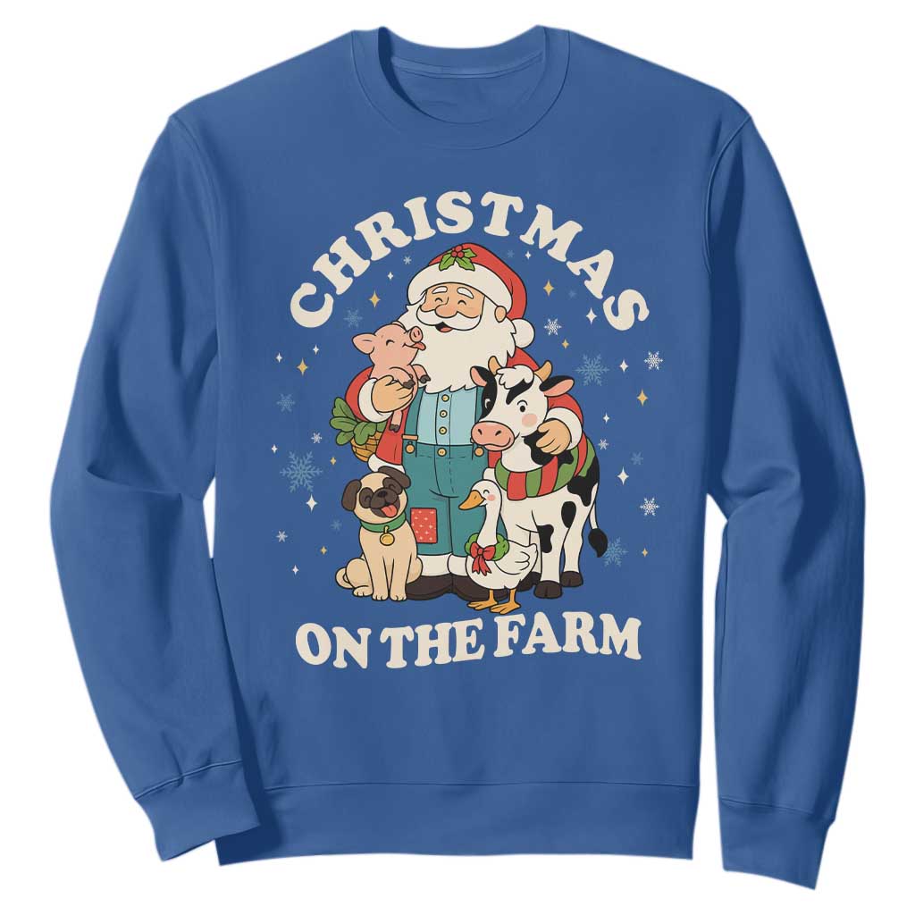 Funny Xmas On The Farm Sweatshirt Christmas Farmer Santa Claus Livestock TS11 Royal Blue Print Your Wear
