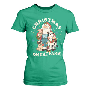 Funny Xmas On The Farm T Shirt For Women Christmas Farmer Santa Claus Livestock TS11 Irish Green Print Your Wear