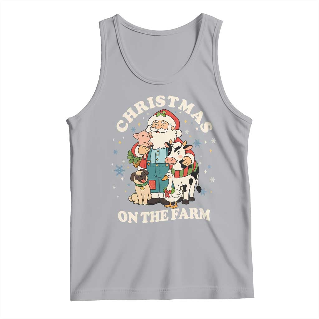 Funny Xmas On The Farm Tank Top Christmas Farmer Santa Claus Livestock TS11 Athletic Heather Print Your Wear