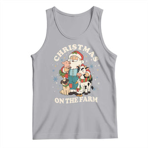 Funny Xmas On The Farm Tank Top Christmas Farmer Santa Claus Livestock TS11 Athletic Heather Print Your Wear
