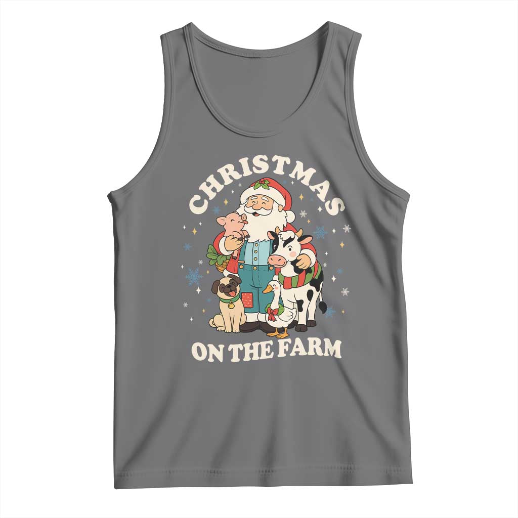 Funny Xmas On The Farm Tank Top Christmas Farmer Santa Claus Livestock TS11 Black Heather Print Your Wear