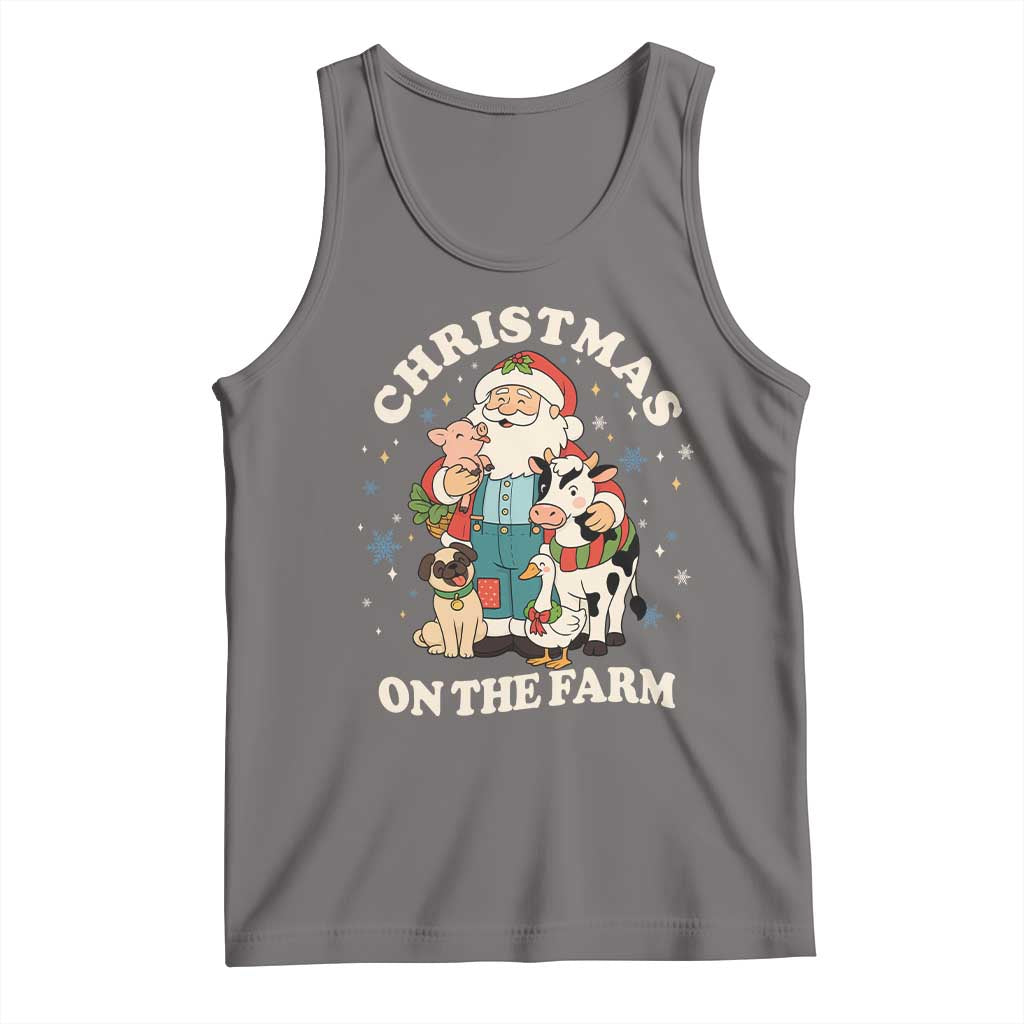 Funny Xmas On The Farm Tank Top Christmas Farmer Santa Claus Livestock TS11 Deep Heather Print Your Wear