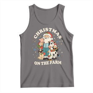 Funny Xmas On The Farm Tank Top Christmas Farmer Santa Claus Livestock TS11 Deep Heather Print Your Wear