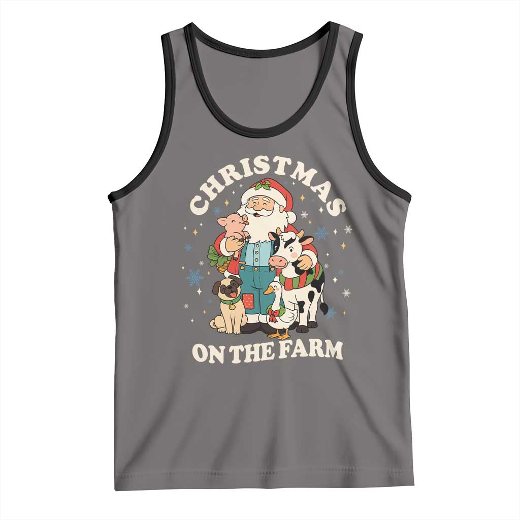 Funny Xmas On The Farm Tank Top Christmas Farmer Santa Claus Livestock TS11 Deep Heather Black Print Your Wear