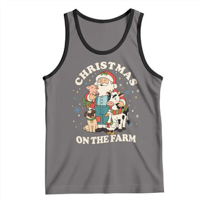 Funny Xmas On The Farm Tank Top Christmas Farmer Santa Claus Livestock TS11 Deep Heather Black Print Your Wear