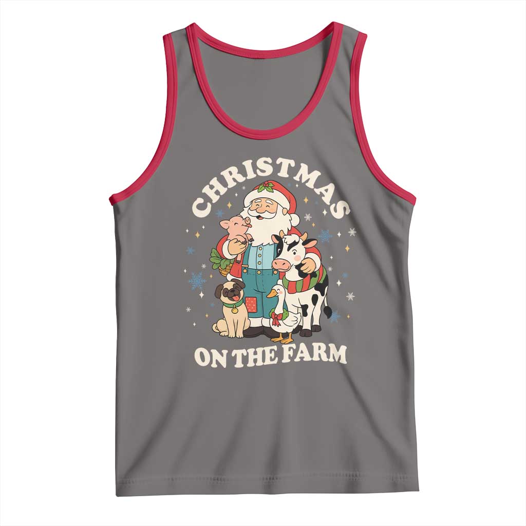 Funny Xmas On The Farm Tank Top Christmas Farmer Santa Claus Livestock TS11 Deep Heather Red Print Your Wear