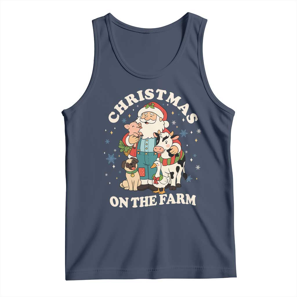 Funny Xmas On The Farm Tank Top Christmas Farmer Santa Claus Livestock TS11 Navy Print Your Wear