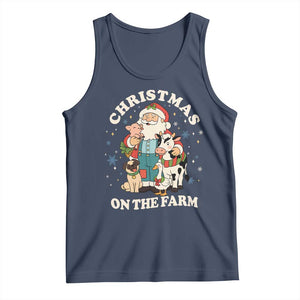 Funny Xmas On The Farm Tank Top Christmas Farmer Santa Claus Livestock TS11 Navy Print Your Wear