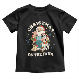 Funny Xmas On The Farm Toddler T Shirt Christmas Farmer Santa Claus Livestock TS11 Black Print Your Wear