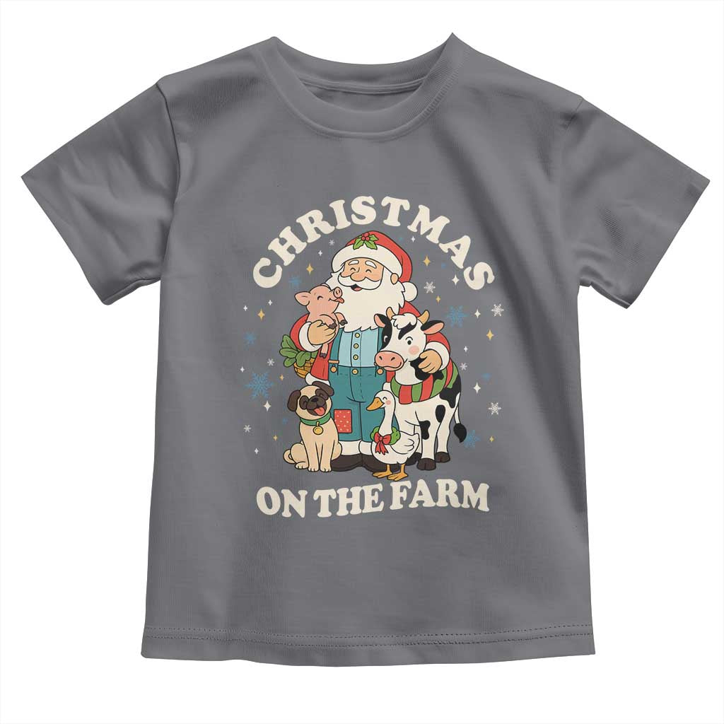 Funny Xmas On The Farm Toddler T Shirt Christmas Farmer Santa Claus Livestock TS11 Charcoal Print Your Wear