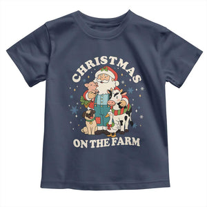 Funny Xmas On The Farm Toddler T Shirt Christmas Farmer Santa Claus Livestock TS11 Navy Print Your Wear