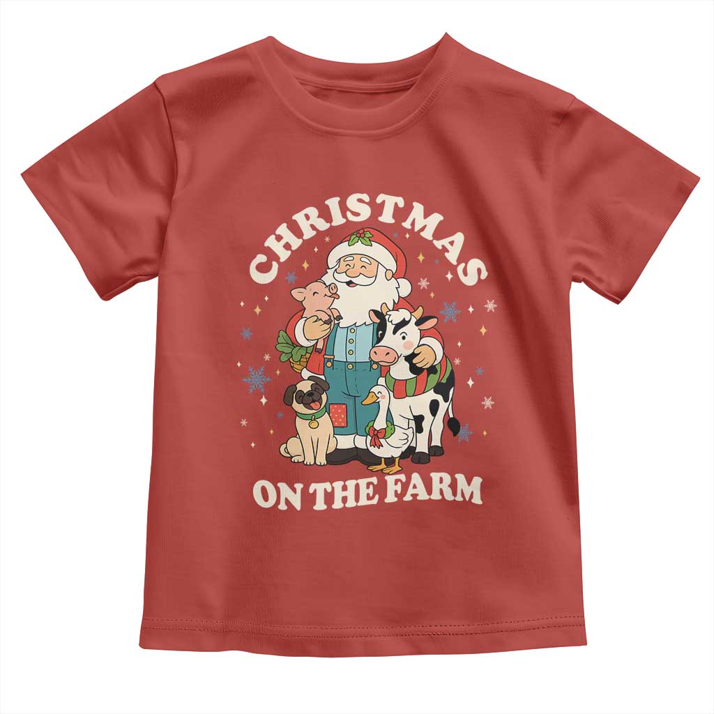 Funny Xmas On The Farm Toddler T Shirt Christmas Farmer Santa Claus Livestock TS11 Red Print Your Wear