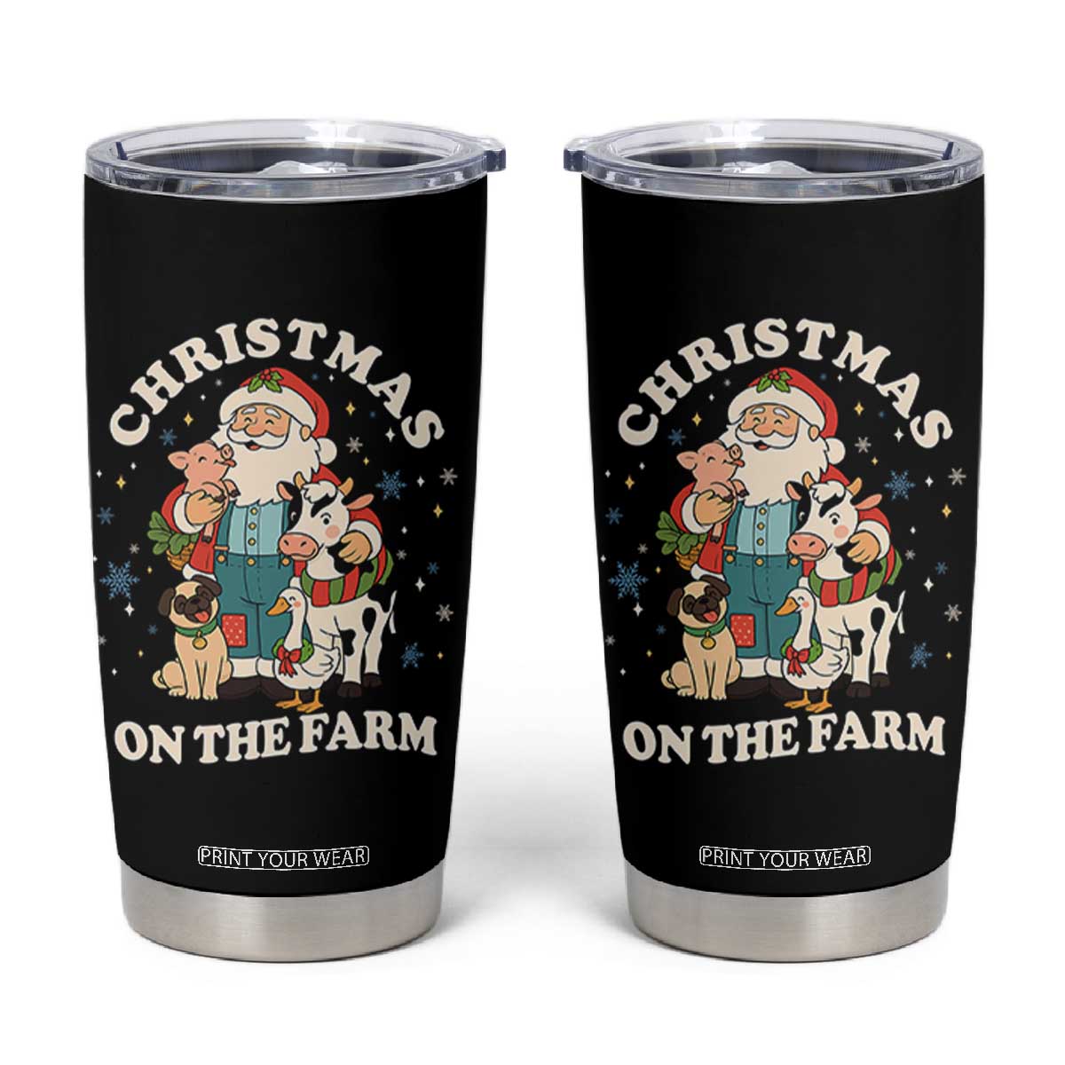 Funny Xmas On The Farm Tumbler Cup Christmas Farmer Santa Claus Livestock TS11 Black Print Your Wear