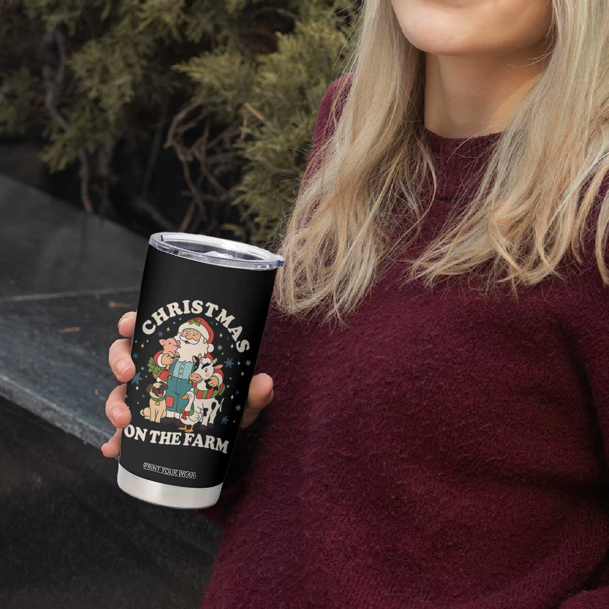 Funny Xmas On The Farm Tumbler Cup Christmas Farmer Santa Claus Livestock TS11 Print Your Wear