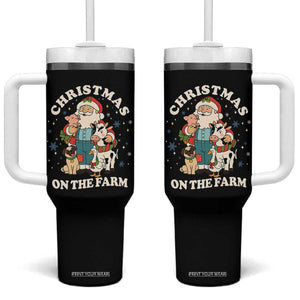 Funny Xmas On The Farm Tumbler With Handle Christmas Farmer Santa Claus Livestock TS11 One Size: 40 oz Black Print Your Wear
