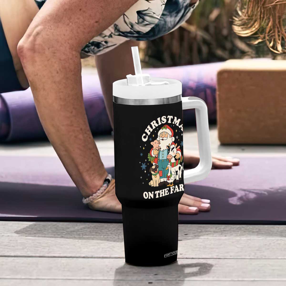 Funny Xmas On The Farm Tumbler With Handle Christmas Farmer Santa Claus Livestock TS11 Print Your Wear