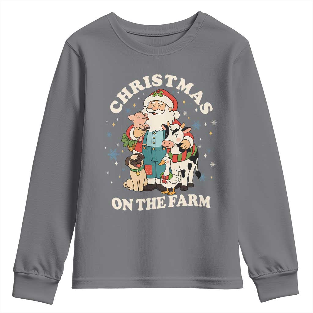Funny Xmas On The Farm Youth Sweatshirt Christmas Farmer Santa Claus Livestock TS11 Charcoal Print Your Wear