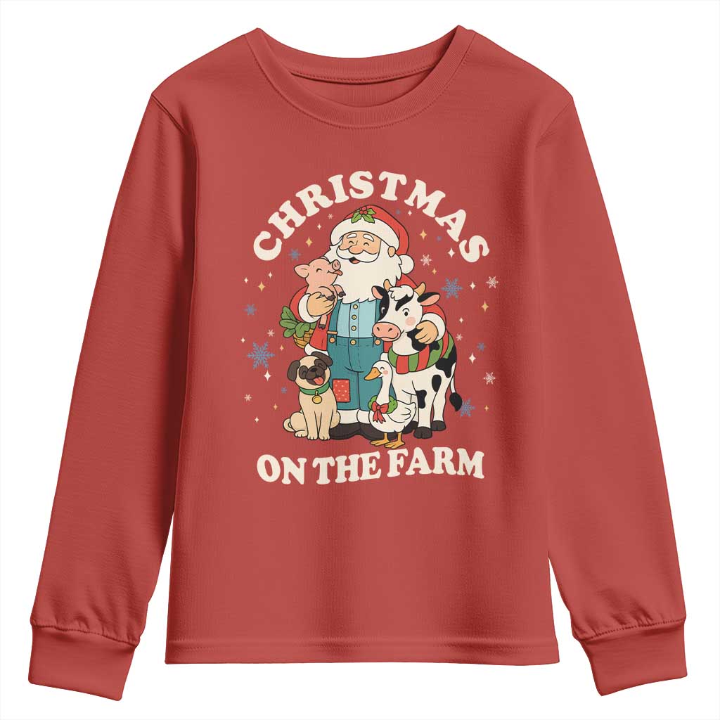 Funny Xmas On The Farm Youth Sweatshirt Christmas Farmer Santa Claus Livestock TS11 Red Print Your Wear